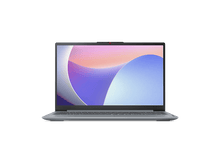 Charger l&#39;image dans la galerie, Un ordinateur portable gris avec un écran coloré sur fond noir. L&#39;écran affiche un motif d&#39;ondes violet et bleu.
