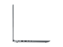 Charger l&#39;image dans la galerie, Vue latérale d&#39;un ordinateur portable gris. Les ports incluent une prise casque, USB, HDMI et port de chargement. Fond blanc.
