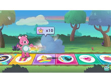 Charger l&#39;image dans la galerie, Un personnage d&#39;ours dans une scène de jeu. L&#39;ours célèbre, avec des étoiles et une bulle.
