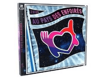 Couverture du CD pour 'Au Pays Des Enfoirés'. Un cœur dans un drapeau.