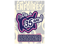 Couverture de DVD avec un logo et une liste de noms. Texte : Les Enfoirés, Op a 35 ans !