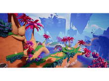 Charger l&#39;image dans la galerie, Paysage fantastique avec palmiers roses, îles flottantes et ciel bleu.
