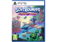Jaquette de jeu avec des personnages Schtroumpfs dans un monde fantastique coloré. Écrit 'Les Schtroumpfs' et 'L'Épopée des Rêves'.