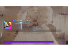 Charger l&#39;image dans la galerie, Une femme en costume moelleux chantant dans un jeu vidéo. L&#39;interface du jeu est visible.
