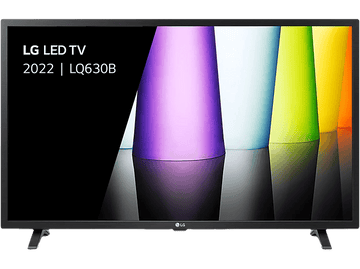 TV LED LG, cadre noir, avec des colonnes colorées sur l'écran. L'écran reflète.
