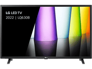 TV LED LG, cadre noir, avec des colonnes colorées sur l'écran. L'écran reflète.