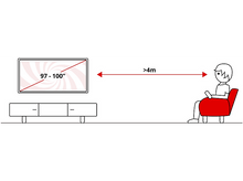 Charger l&#39;image dans la galerie, Dessin animé d&#39;une personne dans un fauteuil rouge regardant la TV, distance indiquée.
