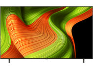 Un écran de télévision moderne affichant un motif abstrait avec des couleurs orange et vert.