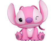 Figurine Angel rose, clin d'œil. Grandes oreilles, assis. Personnage de dessin animé avec grands yeux et petit nez.