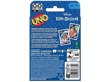Charger l&#39;image dans la galerie, Boîte de jeu de cartes UNO, face avec des personnages de Lilo &amp; Stitch et dos avec des détails du produit.
