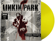 Pochette d'album de Linkin Park. Un disque vinyle jaune et la pochette représente un homme avec un drapeau.