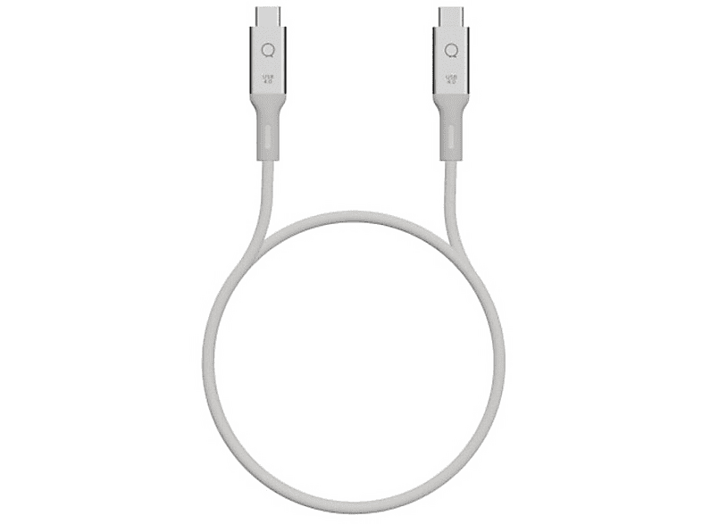 Un câble USB-C gris avec deux connecteurs, sur fond blanc.