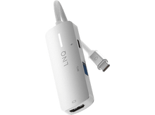 Charger l&#39;image dans la galerie, Hub USB-C blanc avec ports et un câble. Le fond est noir.
