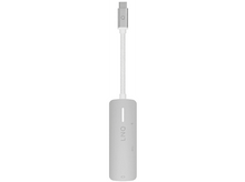 Charger l&#39;image dans la galerie, Un adaptateur USB-C vers audio blanc et argenté avec la marque LINO.
