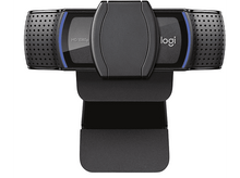 Charger l&#39;image dans la galerie, Webcam Logitech noire, vue de dessus, avec accents bleus et logo.
