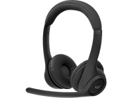 Casque Logitech noir avec microphone, sur fond sombre.
