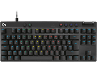 Clavier mécanique noir avec touches colorées et logo 'G', sur fond noir.