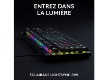 Charger l&#39;image dans la galerie, Clavier rétroéclairé aux couleurs arc-en-ciel, avec le texte &#39;Entrez dans la lumière&#39;.
