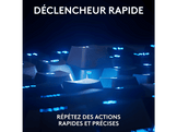 Gros plan d'un clavier avec touches éclairées, texte en haut et en bas.
