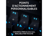 Clavier noir avec touches de fonction bleues éclairées.