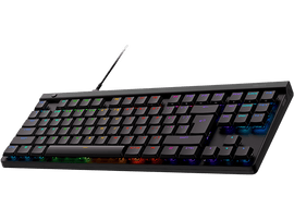 Clavier noir avec touches arc-en-ciel. Le clavier a un fil.