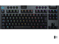 Clavier Logitech noir avec des touches colorées, un récepteur USB et le logo 'G'.