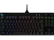 Clavier noir avec des touches colorées. Les touches sont étiquetées en plusieurs langues. Fond noir.