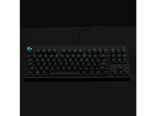 Charger l&#39;image dans la galerie, Clavier noir avec touches rétroéclairées bleues, vue de dessus.
