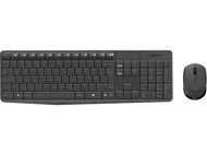 Combo clavier et souris sans fil Logitech. Clavier gris avec souris à droite.