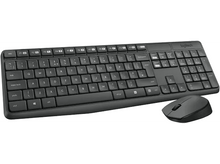 Charger l&#39;image dans la galerie, Clavier noir avec pavé numérique et une souris noire. Le logo Logitech est en haut.
