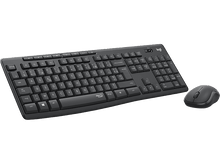 Charger l'image dans la galerie, Ensemble clavier et souris sans fil noirs. Le clavier possède de nombreuses touches et un pavé numérique.
