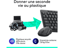 Charger l'image dans la galerie, Clavier et souris en plastique recyclé. La flèche montre le processus.
