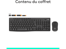 Charger l'image dans la galerie, Un clavier et une souris noirs avec des piles et un récepteur USB.
