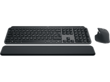 Charger l&#39;image dans la galerie, Un clavier, une souris et un repose-poignet. Tous sont gris foncé et posés sur une surface sombre.
