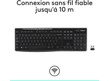 Charger l&#39;image dans la galerie, Clavier noir, connexion sans fil, avec un récepteur USB et une icône wifi sur fond blanc.
