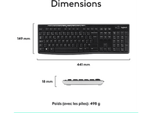 Charger l&#39;image dans la galerie, Clavier noir avec dimensions en mm, fond blanc.
