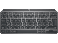 Un clavier gris foncé avec des lettres et des symboles blancs. Il y a un logo 'Logi' en haut.