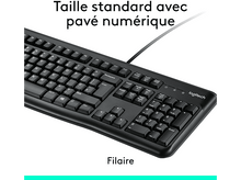 Charger l&#39;image dans la galerie, Un clavier noir avec une disposition standard, avec du texte superposé en français. Le clavier est sur une surface blanche.
