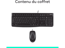 Charger l&#39;image dans la galerie, Ensemble clavier et souris noirs. Le clavier a une disposition française, la souris un logo Logitech.
