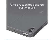 Charger l&#39;image dans la galerie, Étui de tablette gris avec texte. L&#39;étui est fermé. Le logo est visible en haut à droite.
