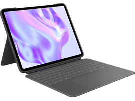 Un iPad gris avec un étui clavier. L