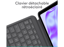 Charger l&#39;image dans la galerie, Gros plan d&#39;un clavier gris avec une tablette, texte : Clavier détachable rétroéclairé.
