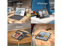 Charger l&#39;image dans la galerie, Tablettes dans divers modes d&#39;utilisation : saisie, affichage, dessin et lecture.
