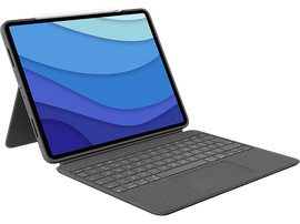 iPad gris ouvert avec un étui clavier. L