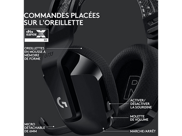 Casque de jeu noir, coussinets en mousse à mémoire de forme, micro détachable.