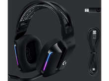 Charger l&#39;image dans la galerie, Casque de jeu noir avec microphone et câble. Un adaptateur sans fil et un câble sont inclus.
