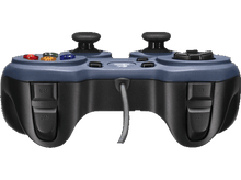 Charger l&#39;image dans la galerie, Une manette de jeu noire et bleu foncé avec des boutons colorés et deux joysticks analogiques, avec un câble.
