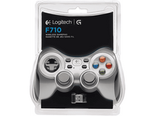 Charger l&#39;image dans la galerie, Manette sans fil Logitech F710 argentée emballée dans du plastique transparent.

