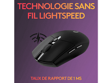 Charger l'image dans la galerie, Une souris sans fil noire avec les mots 'TECHNOLOGIE SANS FIL LIGHTSPEED'.
