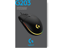 Charger l'image dans la galerie, Une souris gaming G203 LIGHTSYNC noire est affichée sur fond gris.
